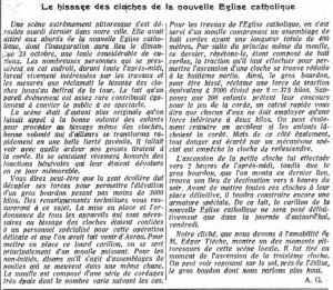 Article hissage cloches Impartial 7 octobre 1927